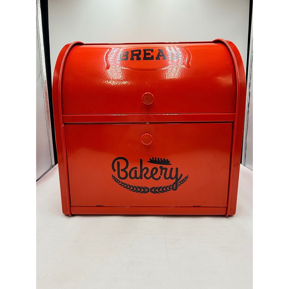 Bread Box Metal 2-Tier Roll Top Bakery Storage Red